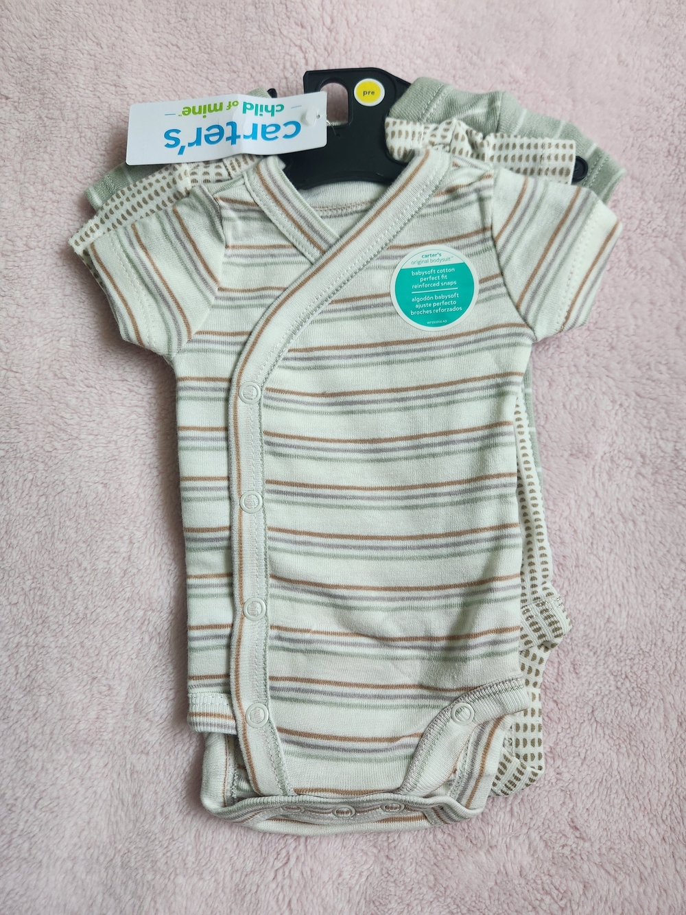 Carter's Cream, Beige & Brown Striped Baby One-Piece Set